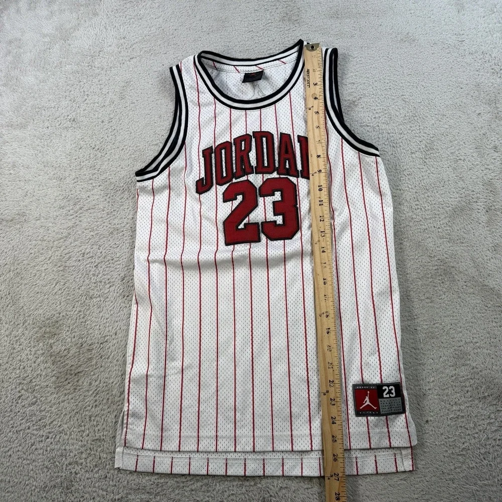 Nike Air Jordan Jersey Youth Large White Red Pinstripe Basketball #23 Bulls